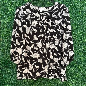 Liz Claiborne Black and White Floral Blouse